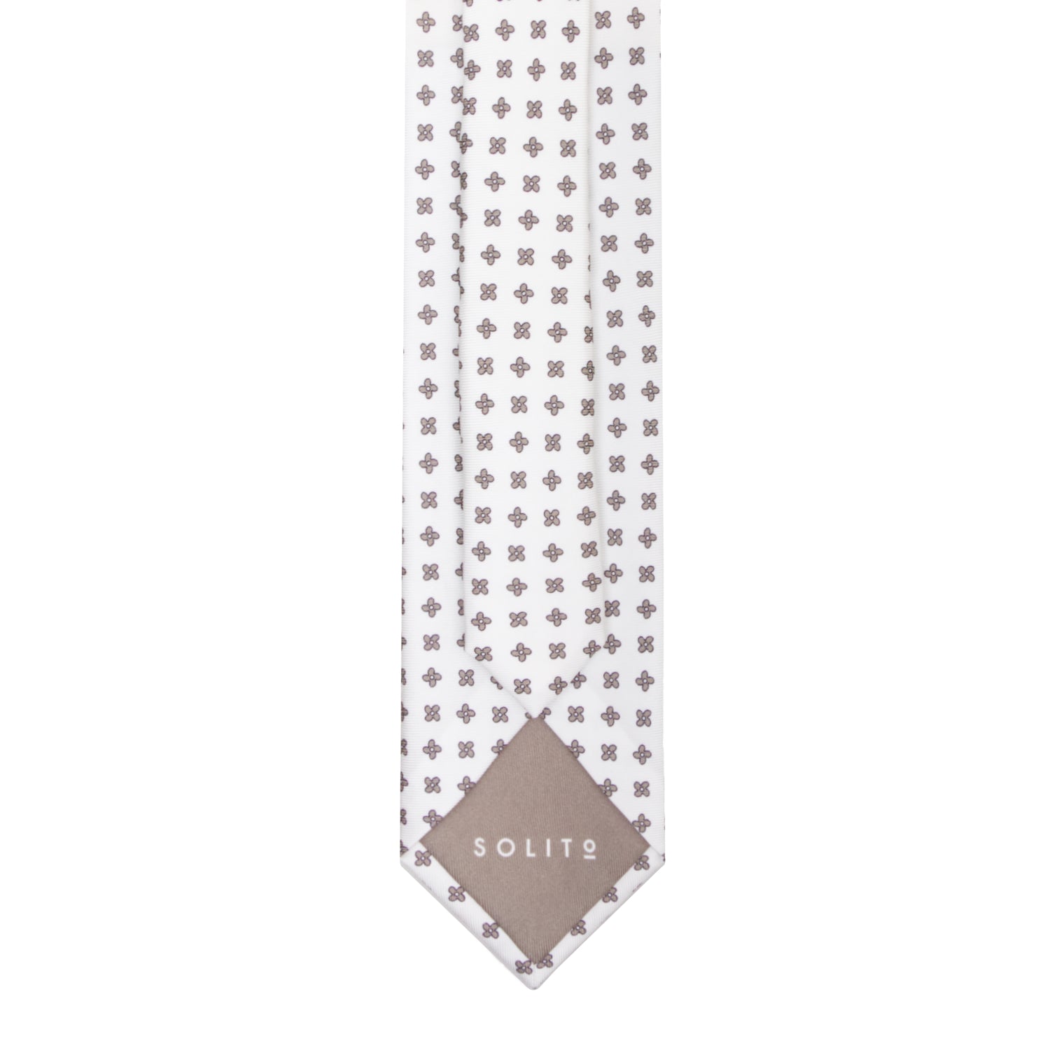 CORBATA 7 PLIEGUES EN SEDA WOOVEN CON CRUCES MARRONES EN BLANCO