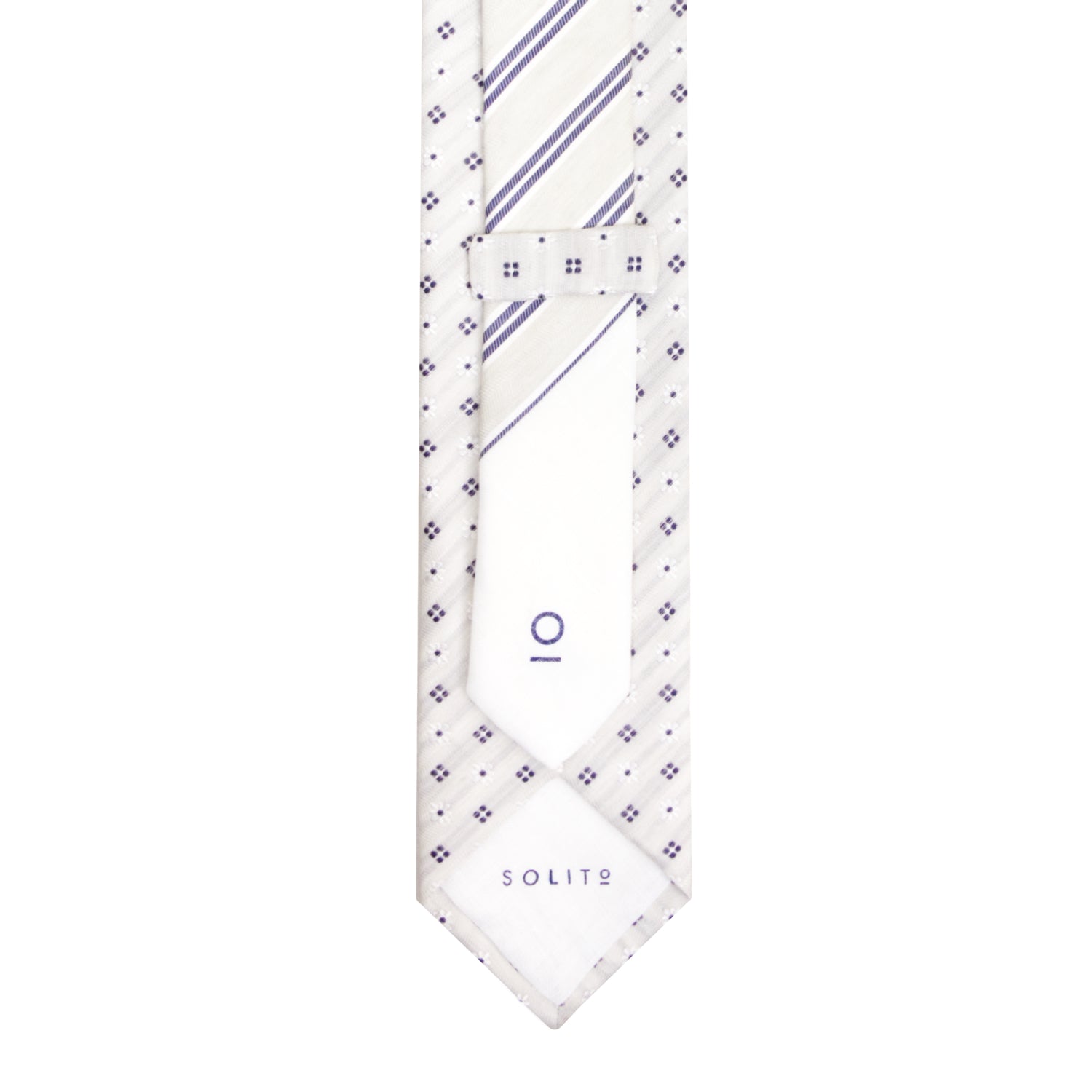 CORBATA DOBLE VISTA EN SEDA Y LINO CON ROMBOS GRISES Y ROMBOS BLANCOS EN COLOR GRIS