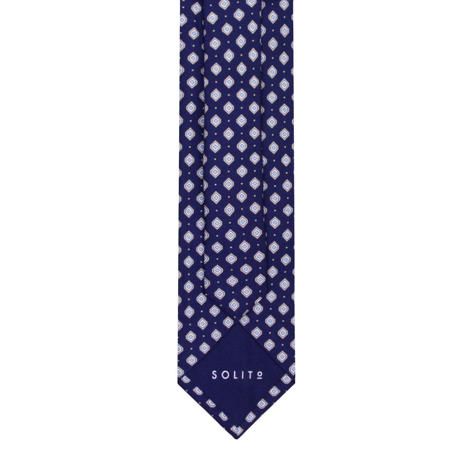 CORBATA 7 PLIEGUES EN SEDA WOOVEN CON ROMBOS EN AZUL CLARO EN AZUL MEDIANOCHE