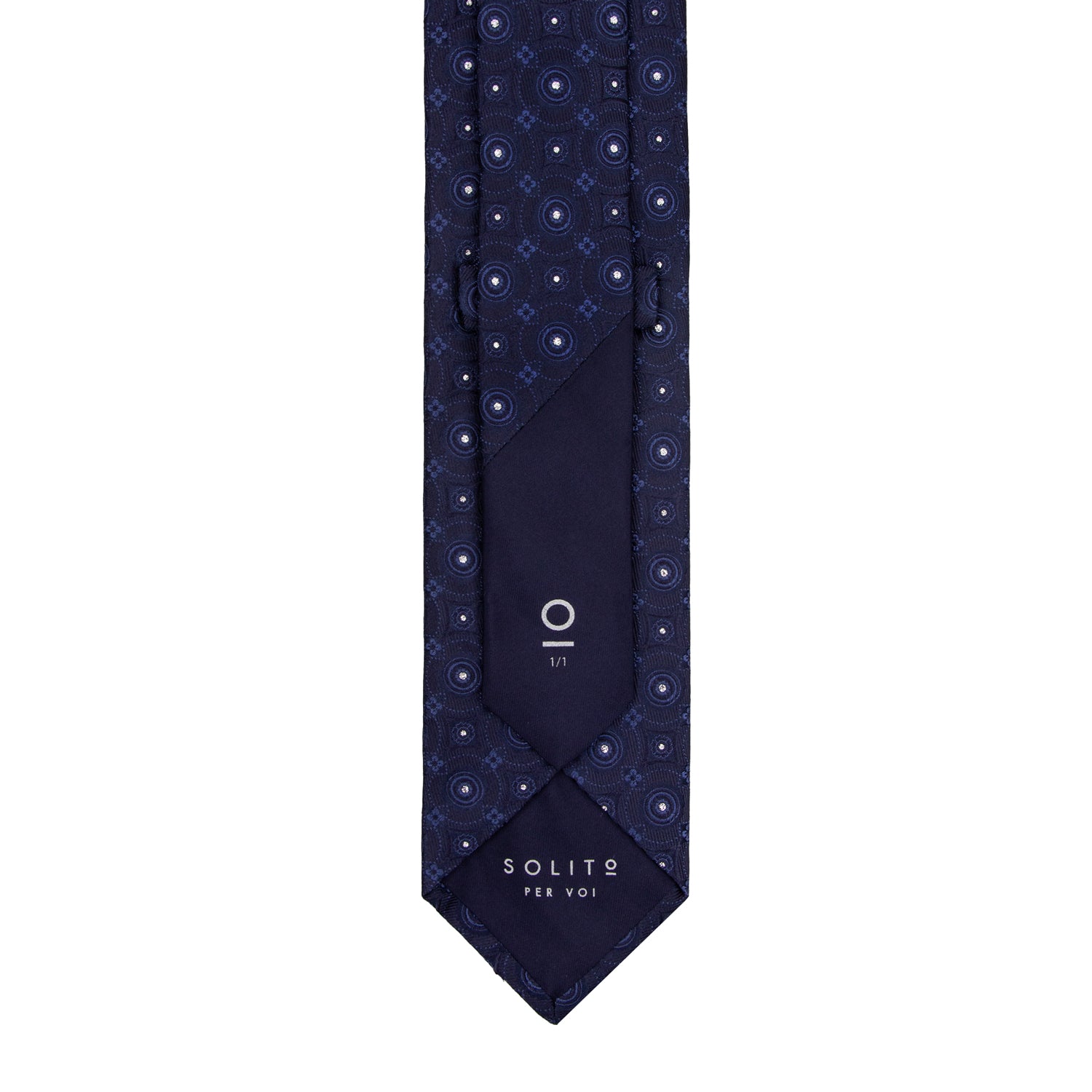 CORBATA SOLITO AZUL MARINO CON PUNTOS EN HILO PLATA 100% SEDA