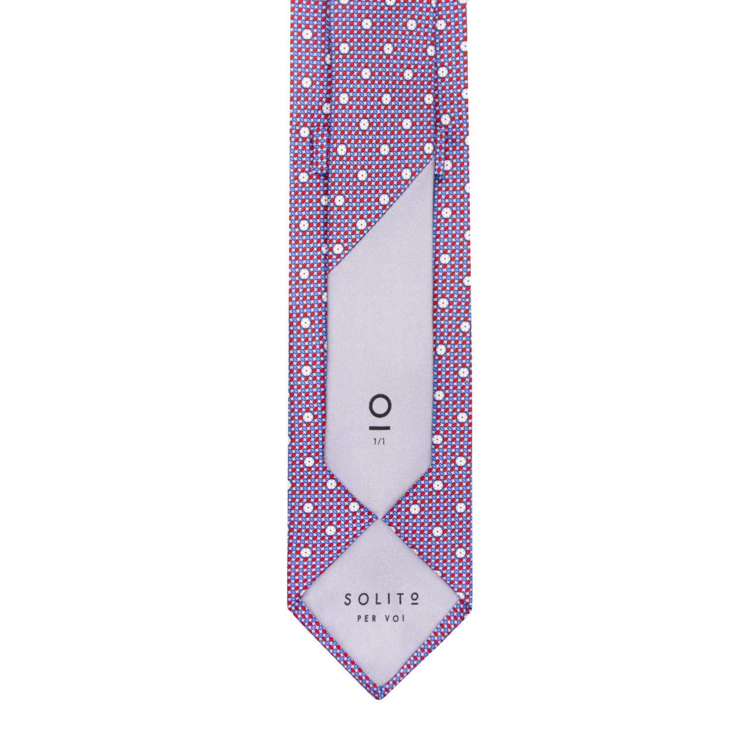 CORBATA EN SET CON PAÑUELO DE SEDA CON PUNTOS ROJOS EN AZUL