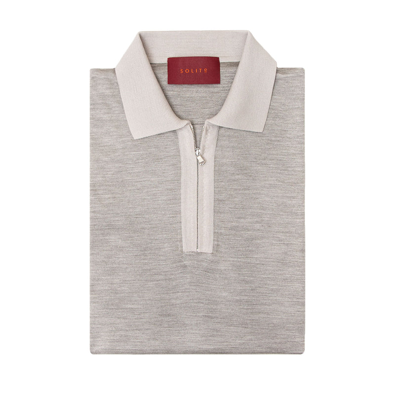 POLO ZIP MANGA CORTA 100% DE SEDA COLOR BEIGE