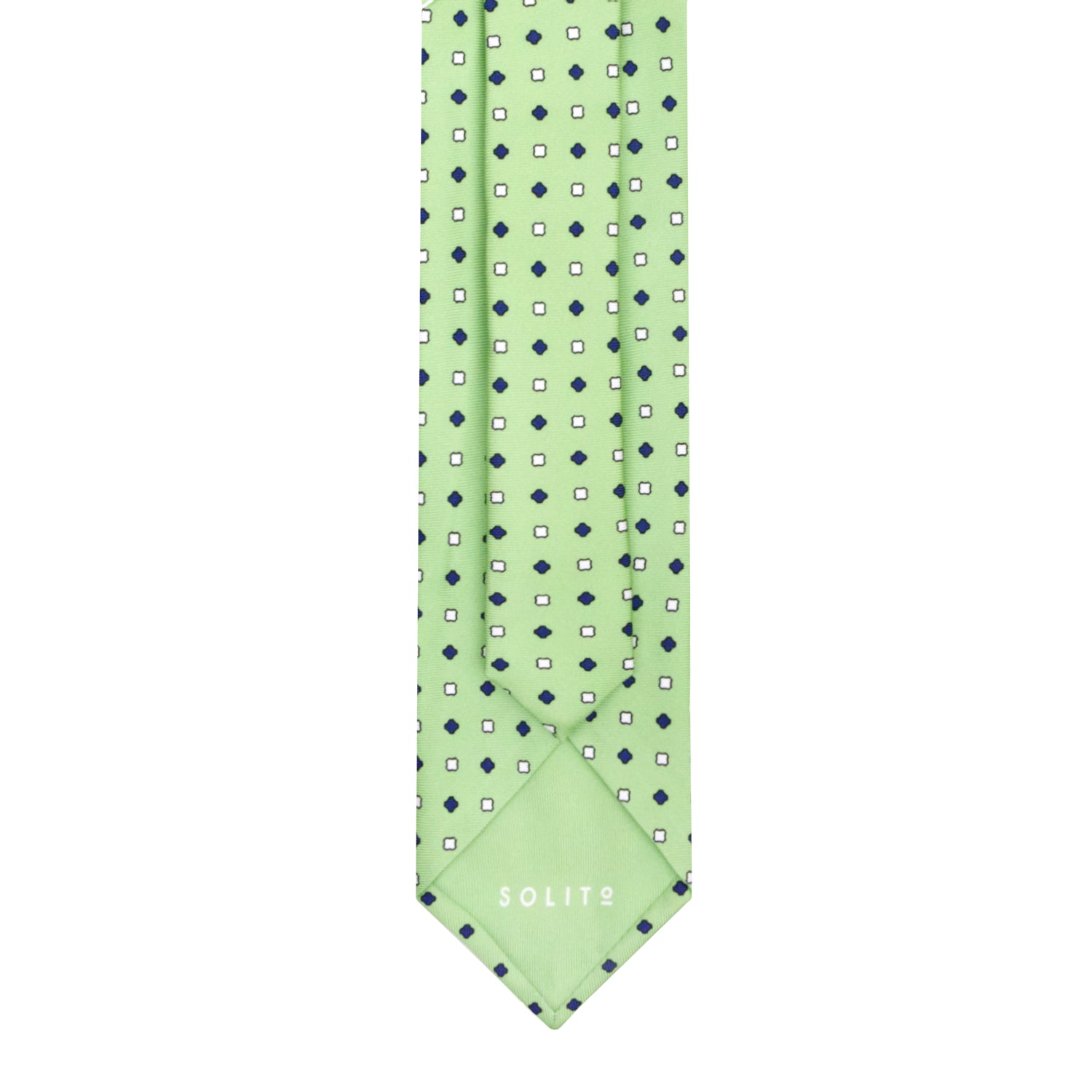 CORBATA 7 PLIEGUES EN SEDA CON PUNTOS BLANCOS Y VERDES EN VERDE CLARO
