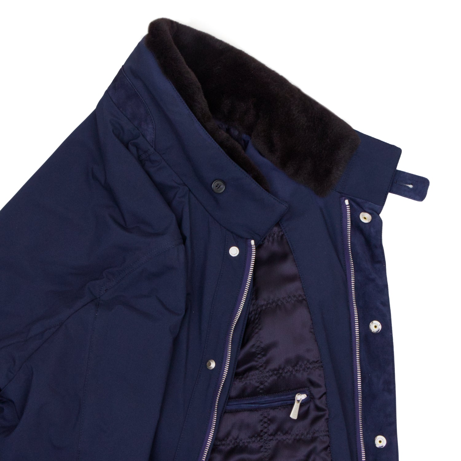 CHAMARRA CAZADORA "VOYAGER" EN STORM SYSTEM COLOR AZUL CON CUELLO REMOVIBLE DE MINK