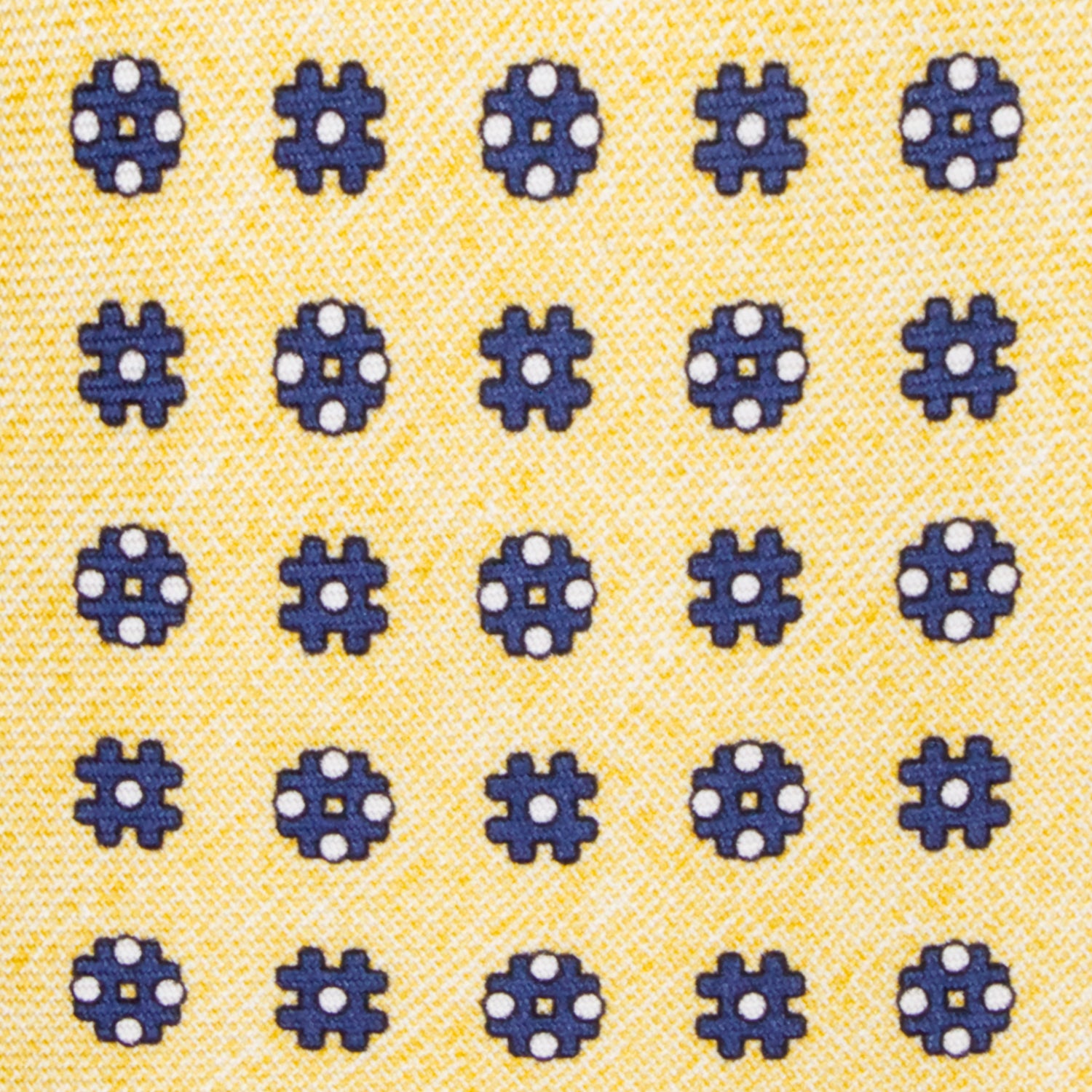 CORBATA 7 PLIEGUES EN SEDA EN DISEÑO LINO CON TONDOS AZUL MEDIANOCHE EN AMARILLO