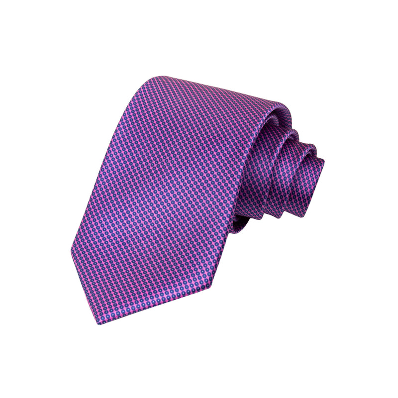 CORBATA SOLITO PRINT SATIN ROSA CON PUNTOS AZULES