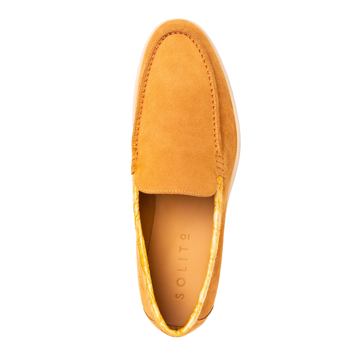 LOAFER BAJOS EN SUEDE Y DETALLES EN COCODRILO CONSTRUCCIÓN SACCHETTO COLOR CAMEL