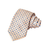 CORBATA EN SET CON PAÑUELO DE SEDA BEIGE CON CUADROS AZUL