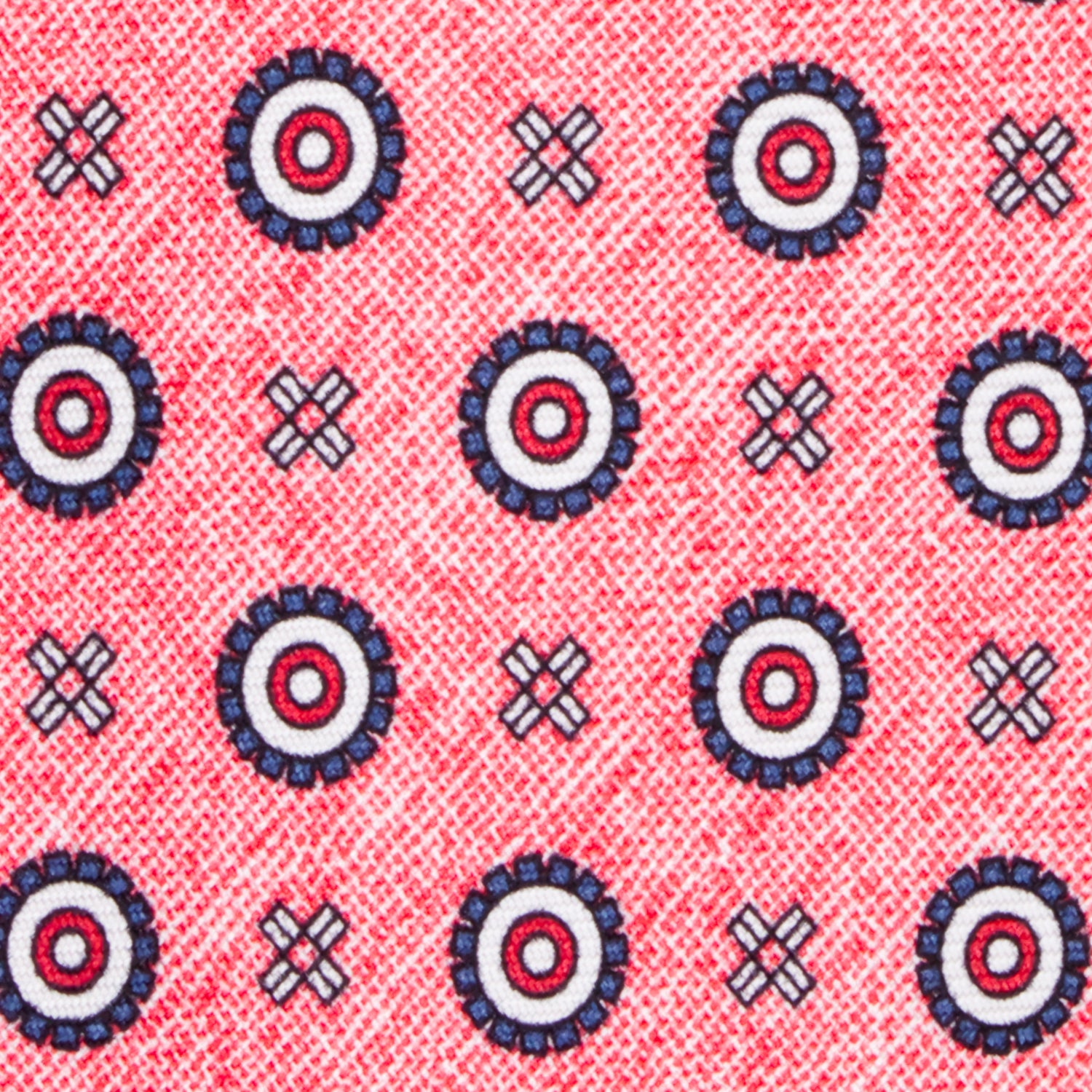 CORBATA 7 PLIEGUES EN SEDA DISEÑO LINO CON TONDOS EN ROJO, BLANCO Y AZUL EN ROSA