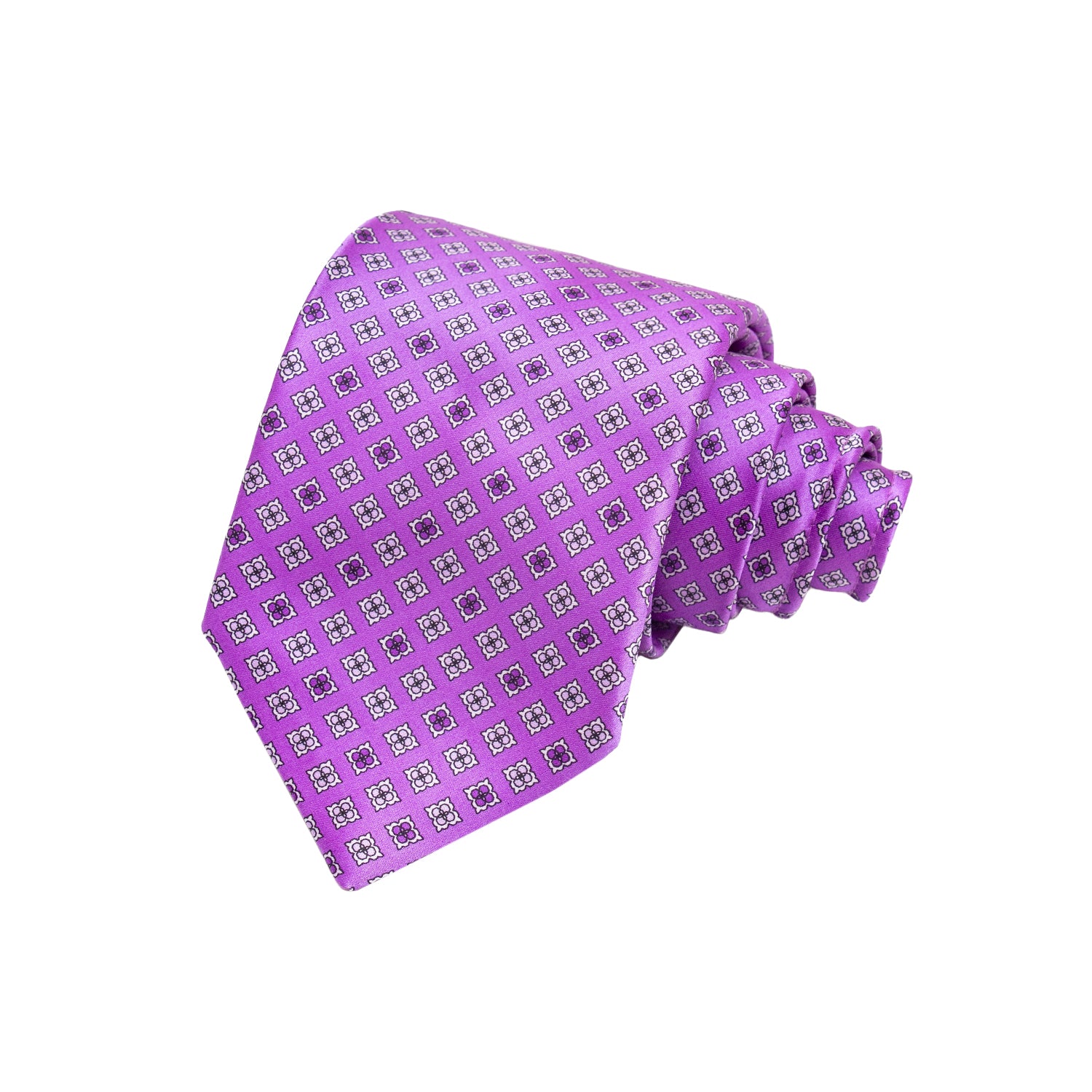 CORBATA EN SET CON PAÑUELO DE SEDA LILA CON CUADROS MORADOS