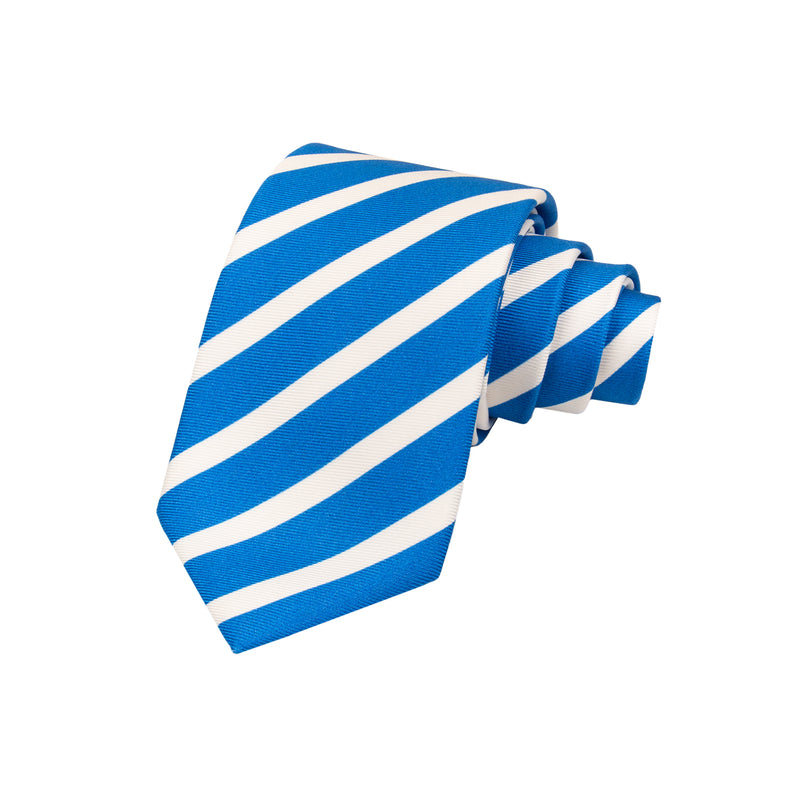 CORBATA SOLITO CON RAYAS AZUL Y BLANCO 100% SEDA