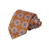 CORBATA SOLITO FONDO NARANJA CON MEDALLONES AZULES