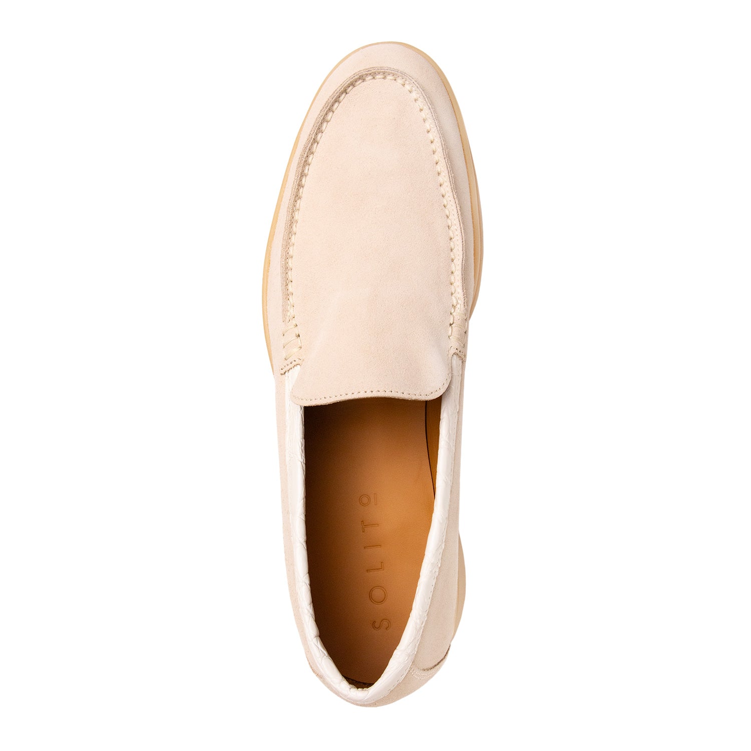 LOAFER BAJOS EN SUEDE Y DETALLES EN COCODRILO CONSTRUCCIÓN SACCHETTO COLOR CREMA