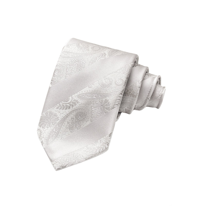 CORBATA 3 PLIEGUES DE CEREMONIA EN SEDA COLOR GRIS CLARO CON RAYAS Y AMIBAS