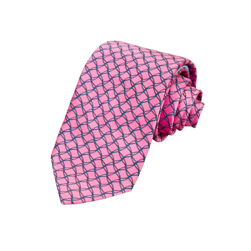 CORBATA EN SET CON PAÑUELO DE SEDA CON DIBUJO DE RED ROSA EN TURQUESA