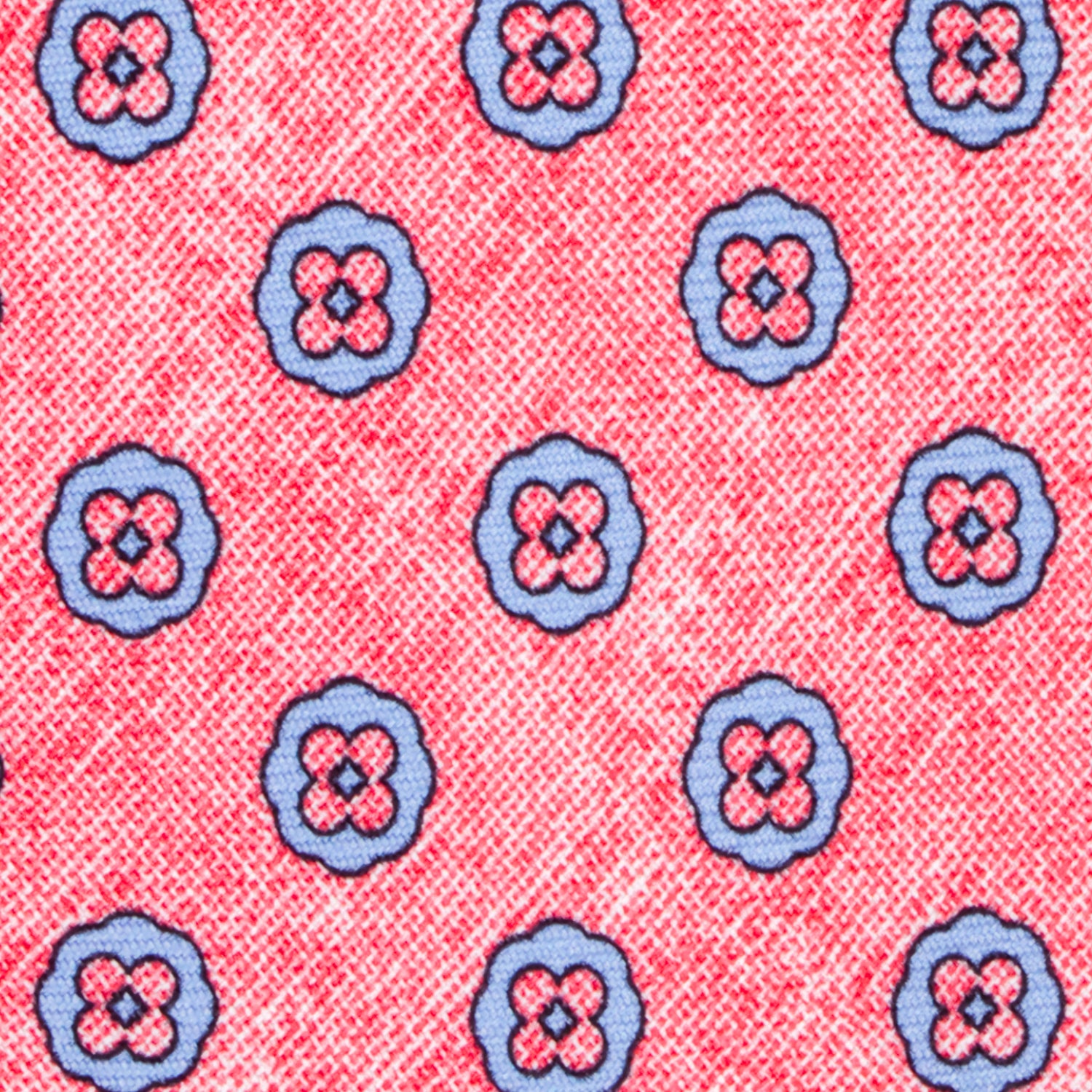 CORBATA 7 PLIEGUES EN SEDA EN DISEÑO LINO CON FLORES ROJAS Y AZULES EN ROJO