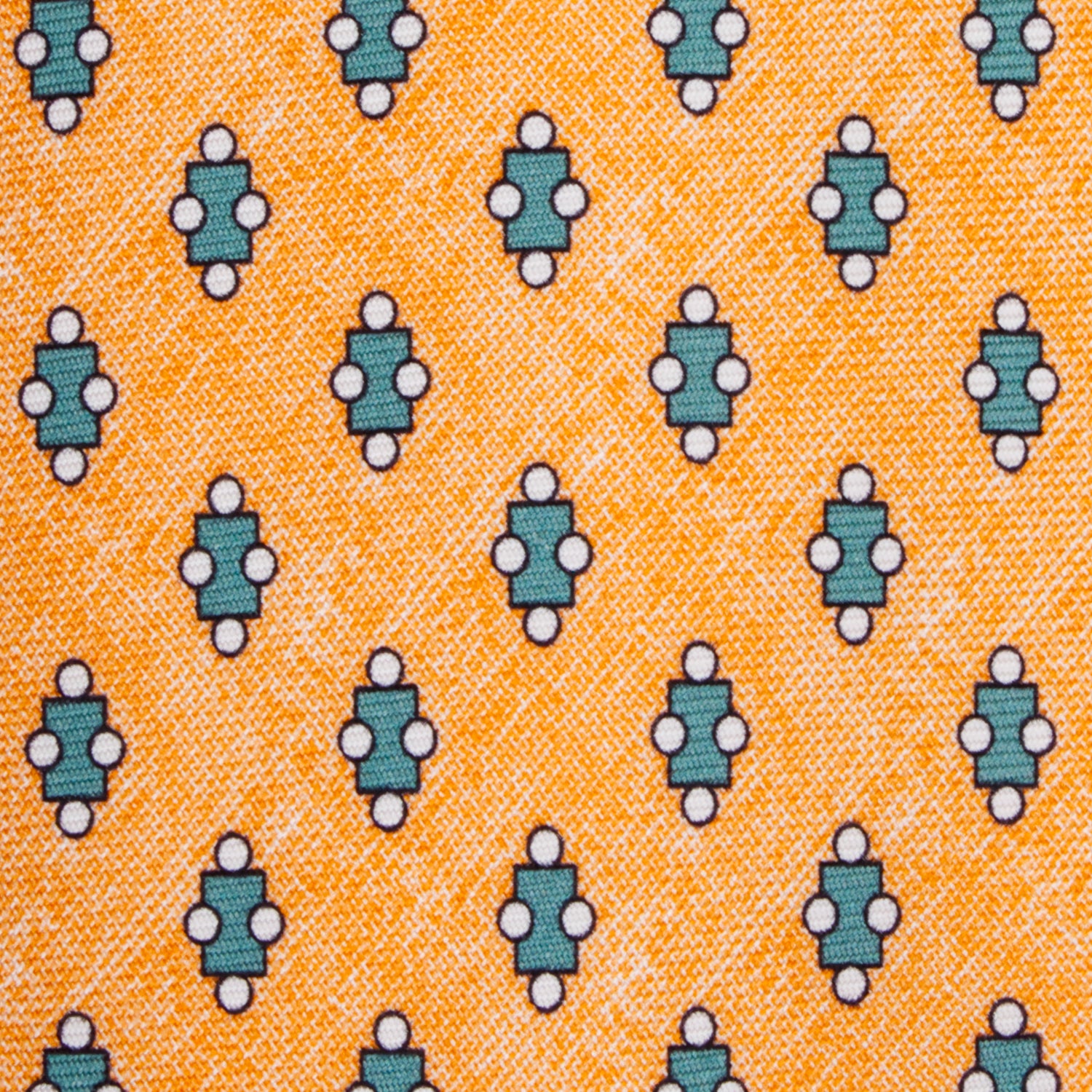 CORBATA 7 PLIEGUES EN SEDA CON TONDOS VERDES Y PUNTOS BLANCOS EN NARANJA