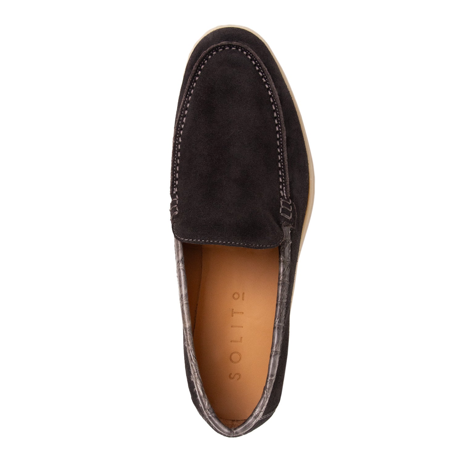 LOAFER BAJOS EN SUEDE Y DETALLES EN COCODRILO CONSTRUCCIÓN SACCHETTO COLOR GRIS