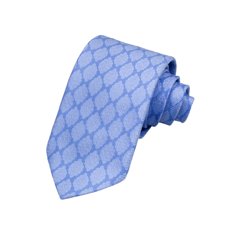 CORBATA EN SET CON PAÑUELO DE SEDA CON MANDALAS AZUL CLARO EN AZUL