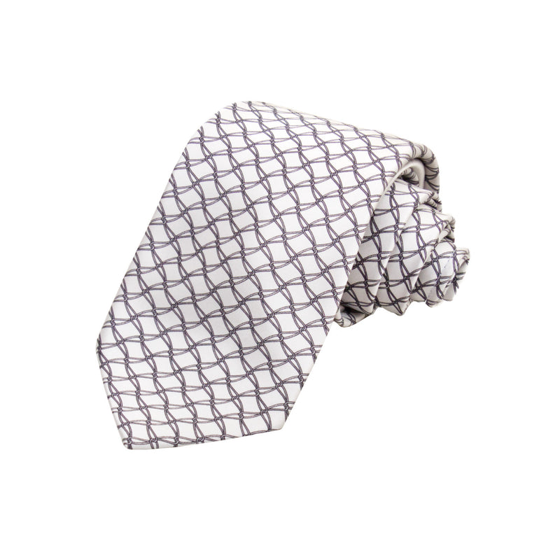 CORBATA EN SET CON PAÑUELO DE SEDA CON DIBUJO DE RED GRIS EN GRIS CLARO