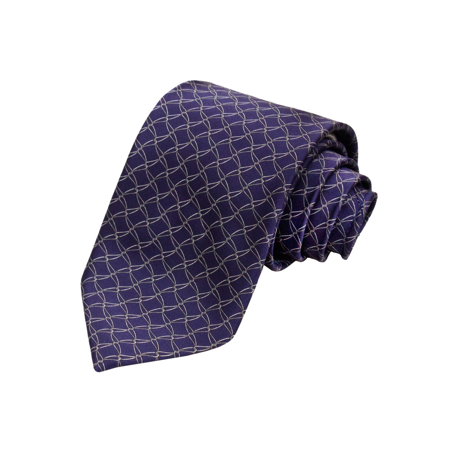 CORBATA EN SET CON PAÑUELO DE SEDA CON DIBUJO DE RED EN GRIS EN AZUL MARINO