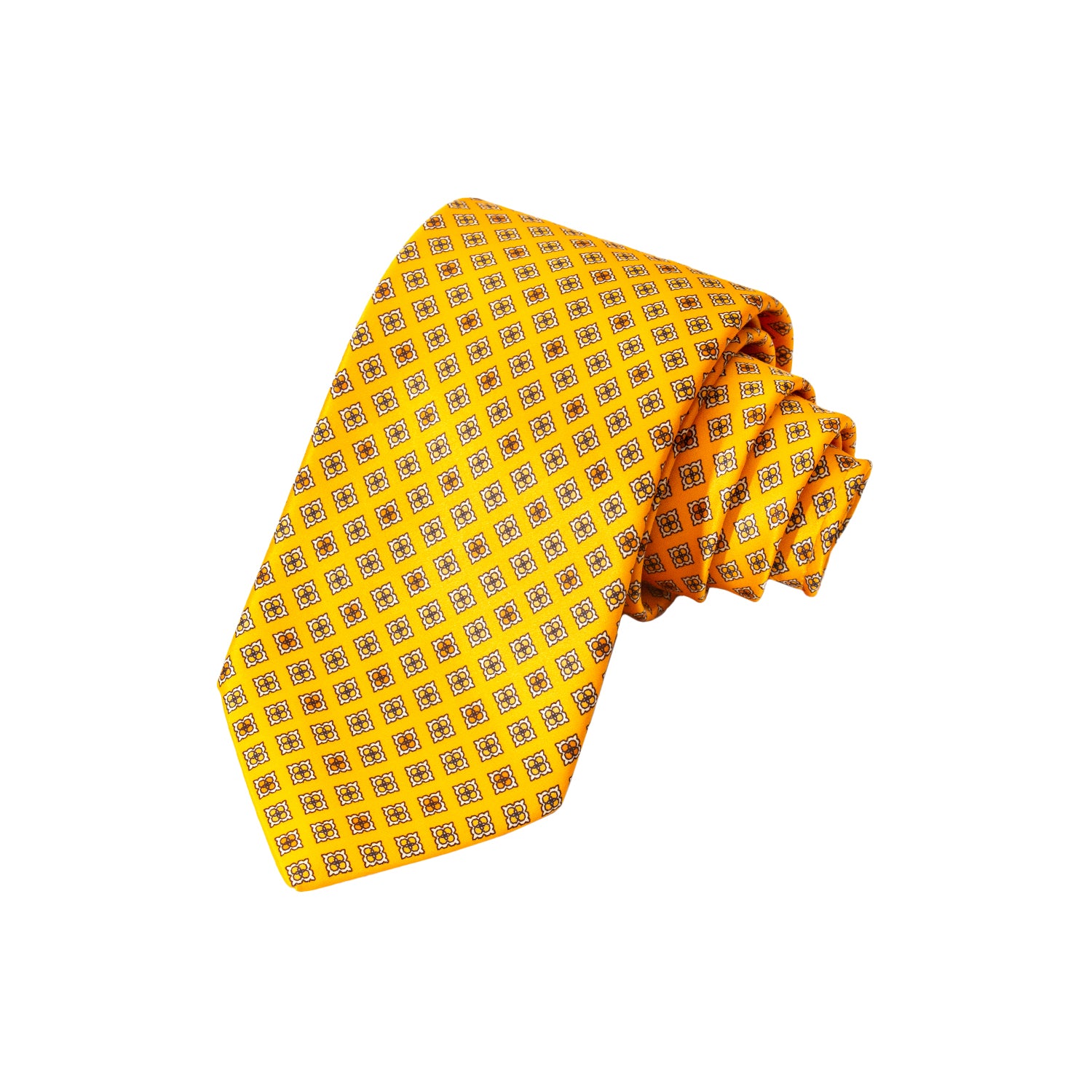 CORBATA EN SET CON PAÑUELO DE SEDA NARANJA CON CUADROS AMARILLOS