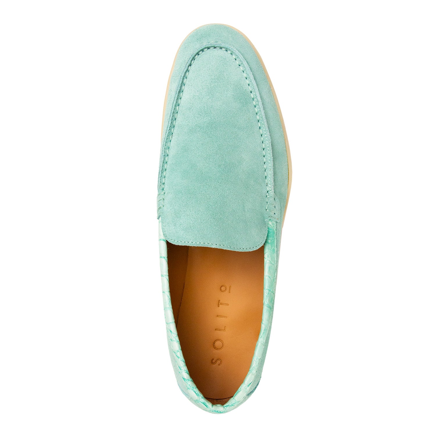 LOAFER BAJOS EN SUEDE Y DETALLES EN COCODRILO CONSTRUCCIÓN SACCHETTO COLOR VERDE TURQUESA