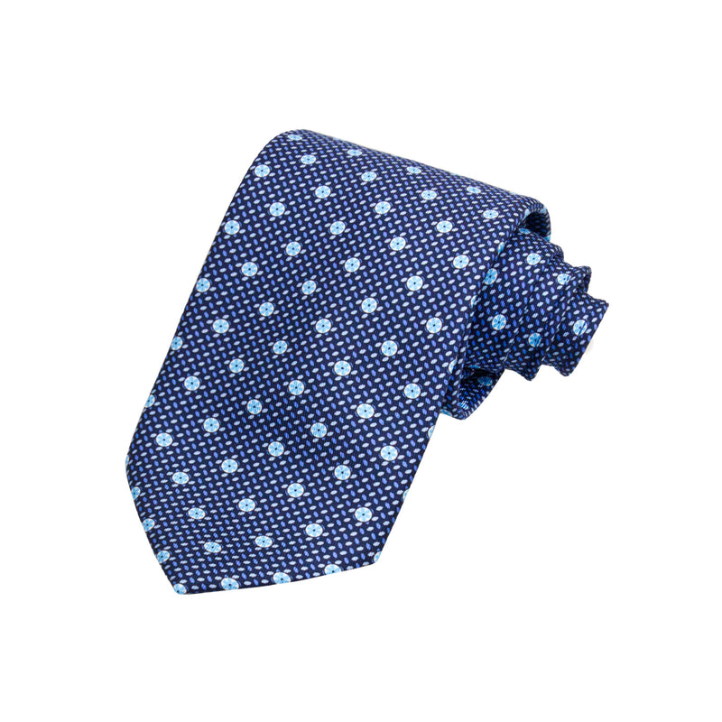 CORBATA EN SET CON PAÑUELO DE SEDA CON PUNTOS EN COLOR AZUL