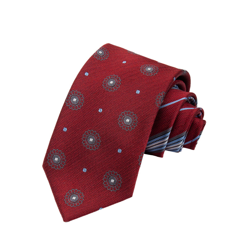 CORBATA 2 EN 1 SOLITO EN SEDA WOVEN VINO/AZUL/GRIS