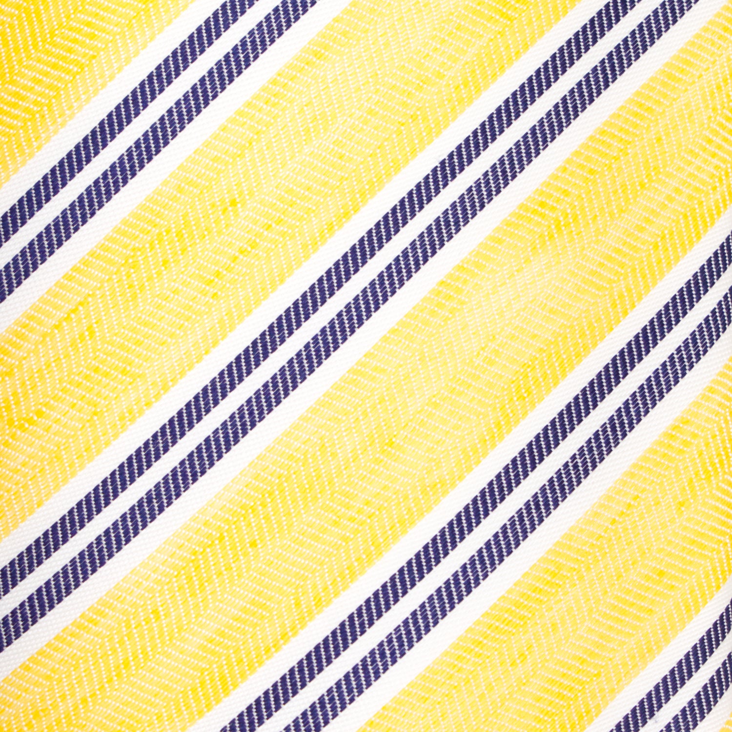 CORBATA DOBLE VISTA EN SEDA Y LINO CON RAYAS AZULES EN COLOR AMARILLO