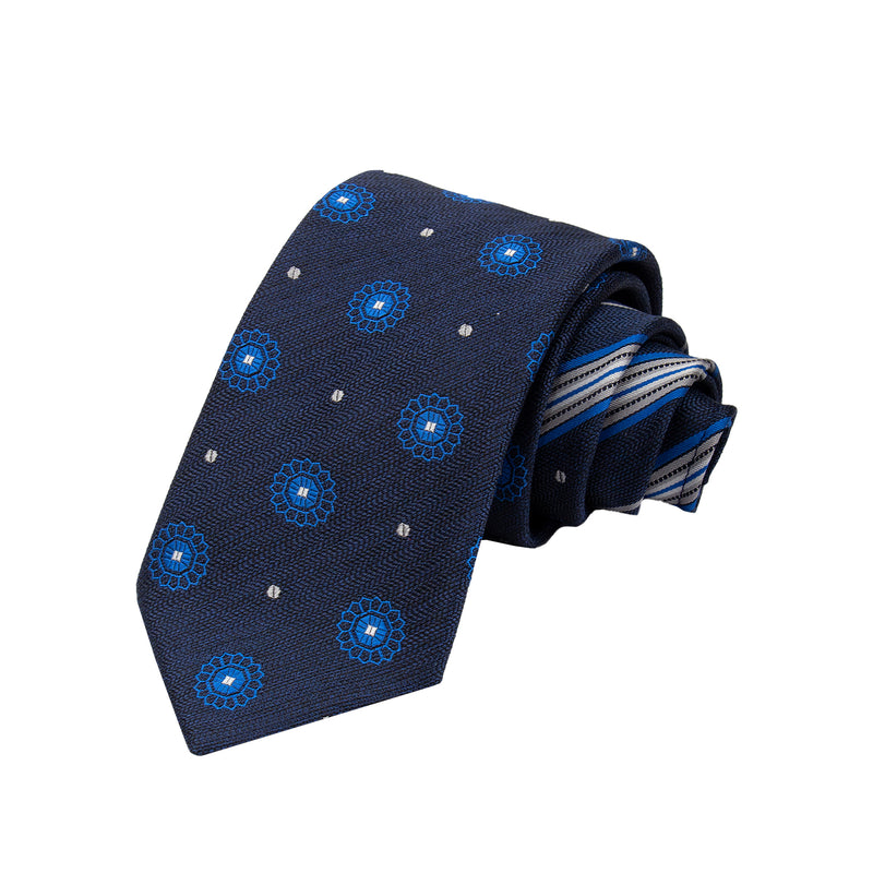CORBATA 2 EN 1 SOLITO EN SEDA WOVEN MARINO/AZUL MEDIO/GRIS