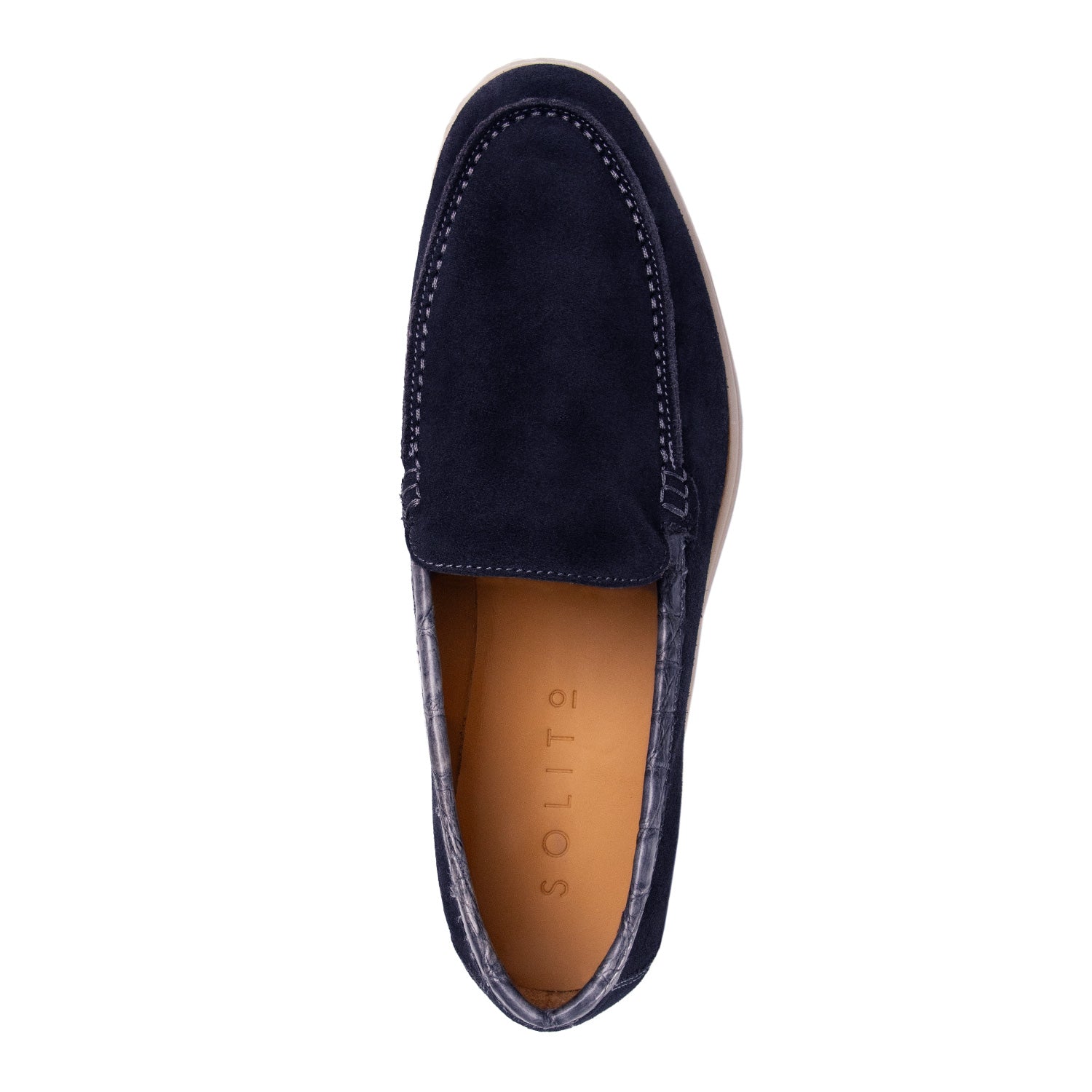 LOAFER BAJOS EN SUEDE Y DETALLES EN COCODRILO CONSTRUCCIÓN SACCHETTO COLOR AZUL MARINO