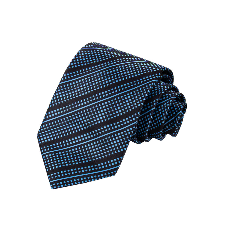 SET CAJA DE SEDA CORBATA/PAÑUELO SOLITO EN SEDA SATINADA COLOR MARINO CON PUNTOS EN AZUL CLARO