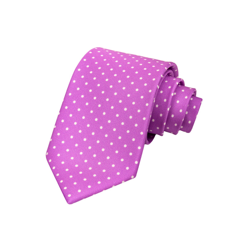 CORBATA SOLITO PRINT TWILL LILA CLARO CON LUNAR POLKA DOT BLANCO