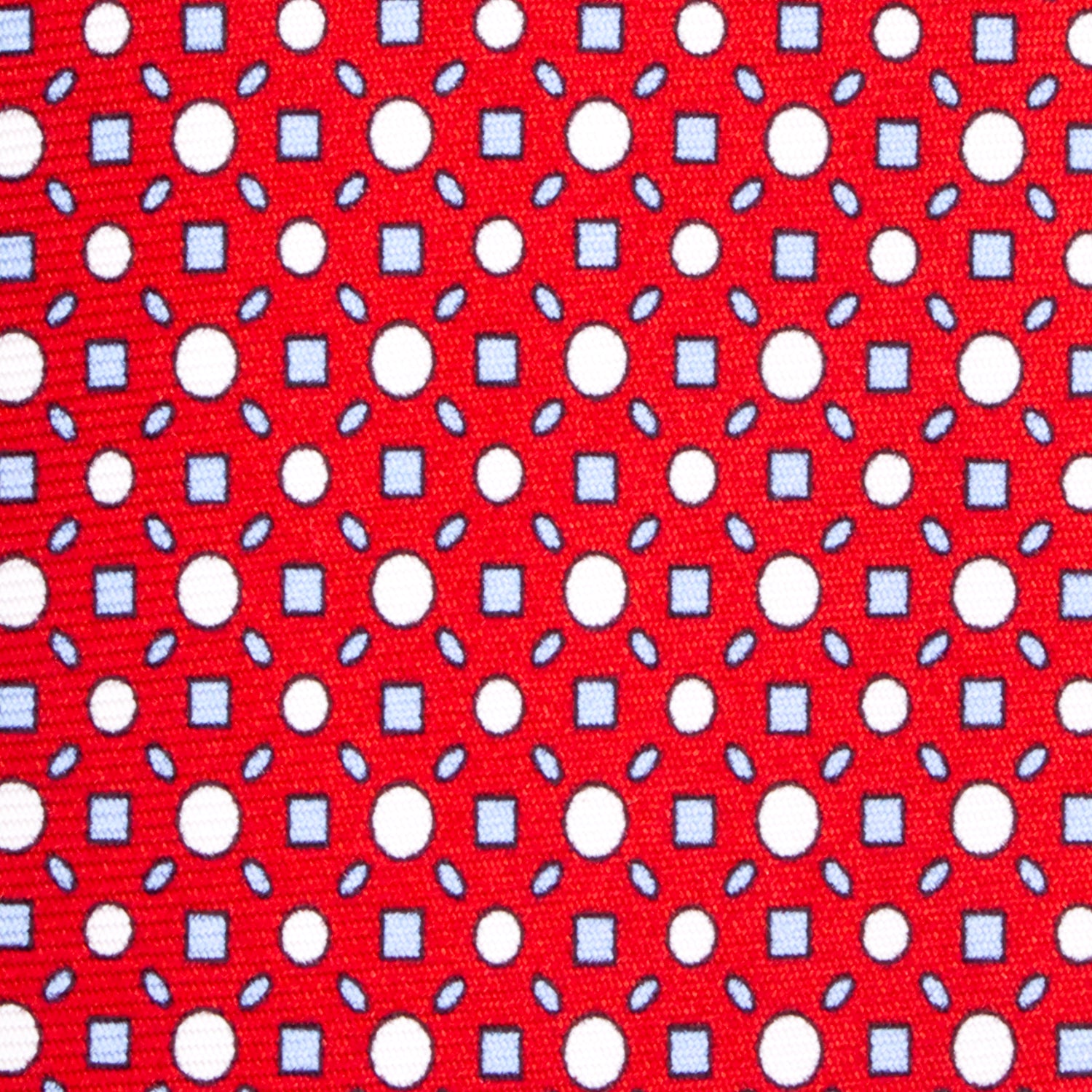 CORBATA 7 PLIEGUES EN SEDA CON LINEAS AZULES Y PUNTOS BLANCOS EN ROJO