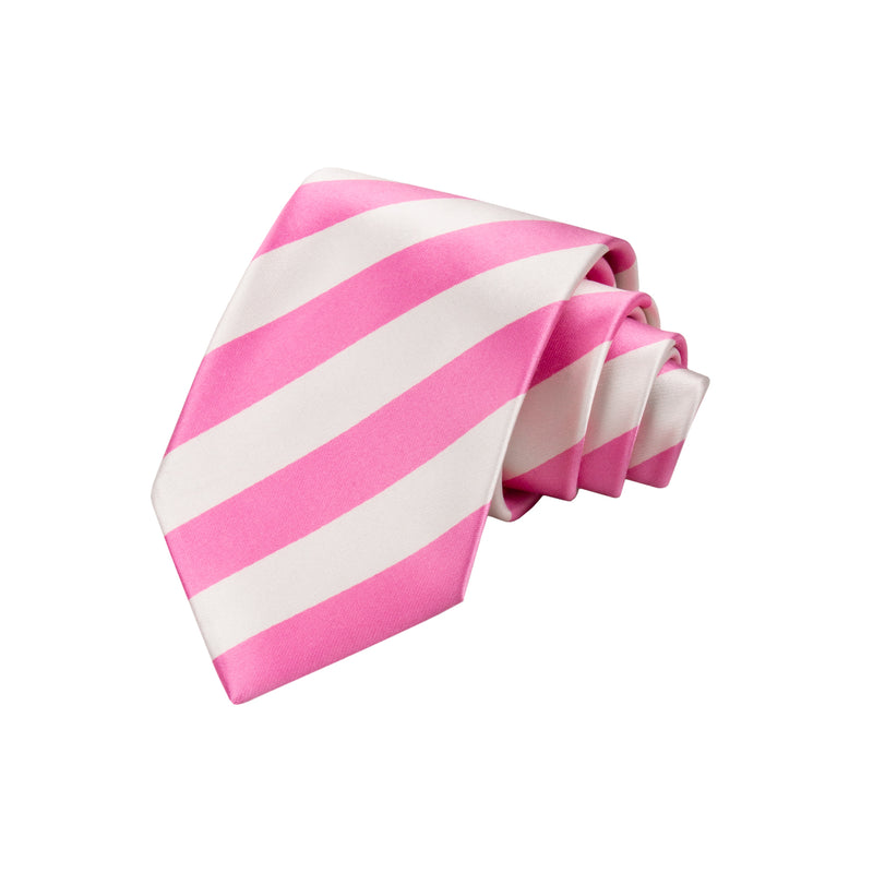 CORBATA SOLITO CON RAYAS ROSA Y BLANCO 100% SEDA
