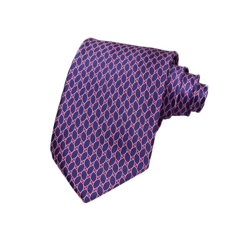 CAJA DE SEDA SET CORBATA CON PAÑUELO DE SEDA CON OVALES EN COLOR AZUL MARINO Y ROSA