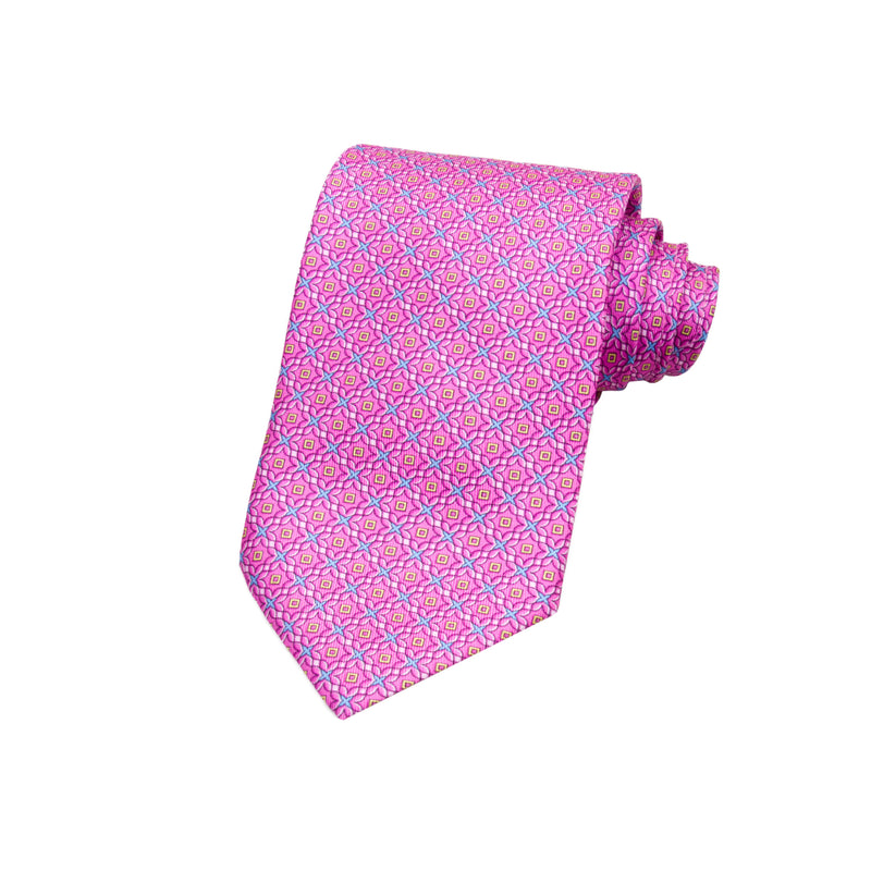 CAJA DE SEDA SET CORBATA CON PAÑUELO DE SEDA CON MICROFANTASÍA EN COLOR ROSA