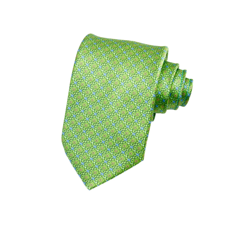CAJA DE SEDA SET CORBATA CON PAÑUELO DE SEDA CON MICROPATTERN EN COLOR VERDE