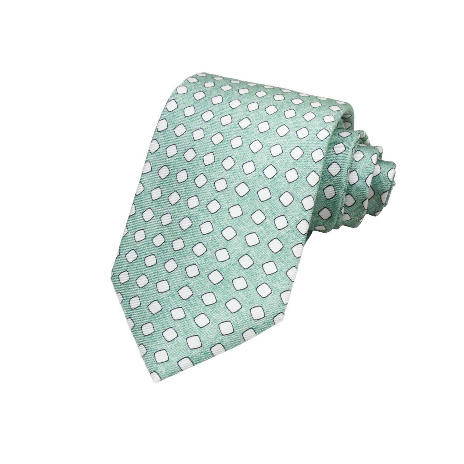 CORBATA 7 PLIEGUES EN SEDA DISEÑO LINO CON CUADROS BLANCOS EN VERDE
