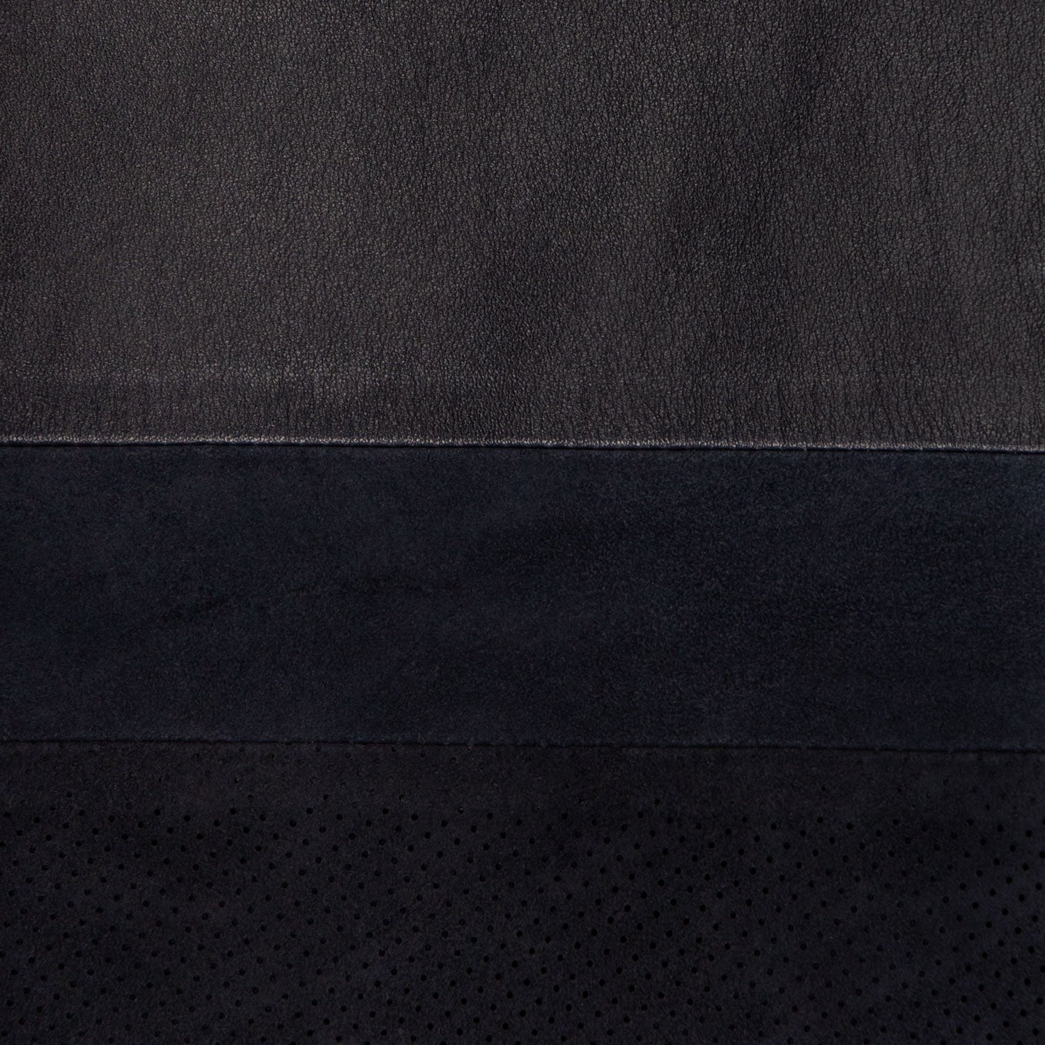 CHAMARRA LIGERA CON DELANTERO EN PIEL, PIEL PERFORADA Y SUEDE COLOR AZUL OBSCURO