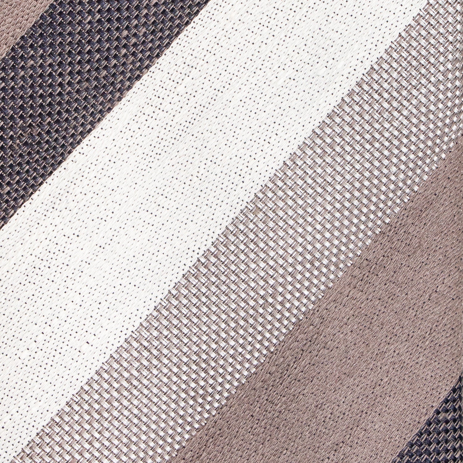 CORBATA 3 PLIEGUES DE SEDA Y LINO DE RAYAS GRIS, BLANCO Y CAFÉ