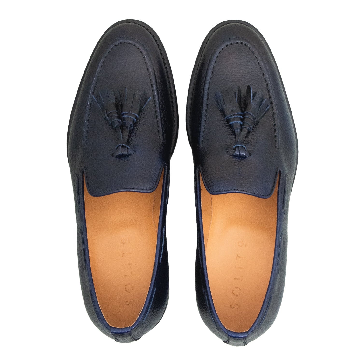 ZAPATO LOAFER CON BORLAS EN CUERO EN COLOR AZUL OBSCURO