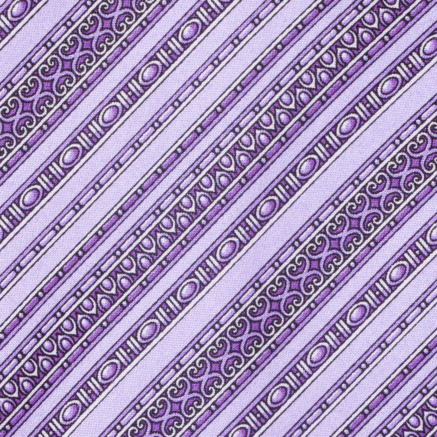 CORBATA EN SET CON PAÑUELO DE SEDA RAYADA EN FANTASÍAS LILA Y MORADO