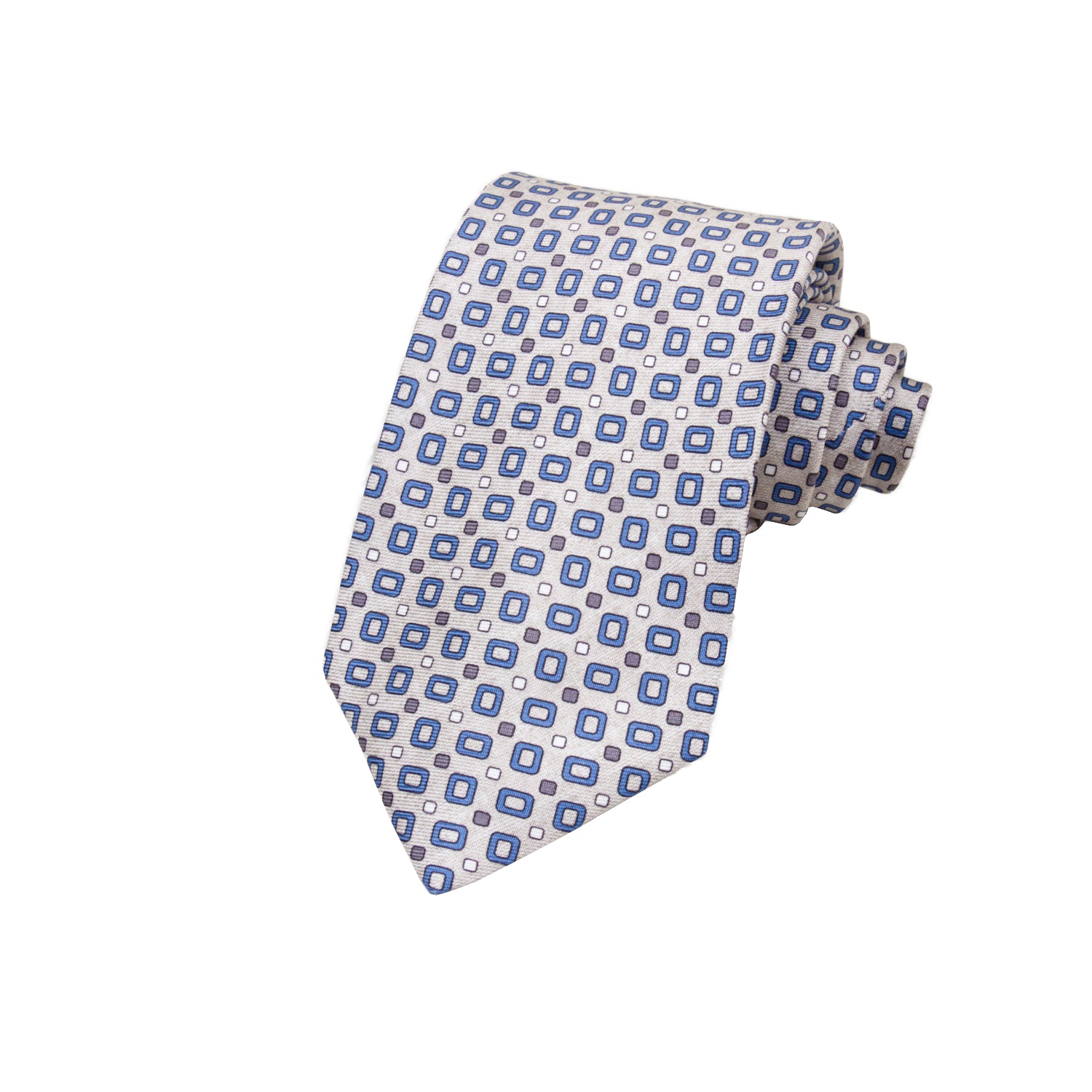 CORBATA 7 PLIEGUES EN SEDA EN DISEÑO LINO CON CUADROS AZULES Y BLANCOS EN GRIS
