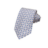 CORBATA 7 PLIEGUES EN SEDA EN DISEÑO LINO CON CUADROS AZULES Y BLANCOS EN GRIS