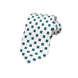 CORBATA 7 PLIEGUES EN SEDA WOOVEN CON CUADROS A CRUZ VERDES EN BLANCO