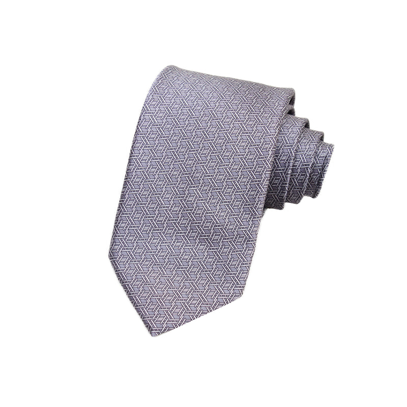 CAJA DE SEDA SET CORBATA CON PAÑUELO DE SEDA CON MICROTRIÁNGULOS BLANCOS EN GRIS