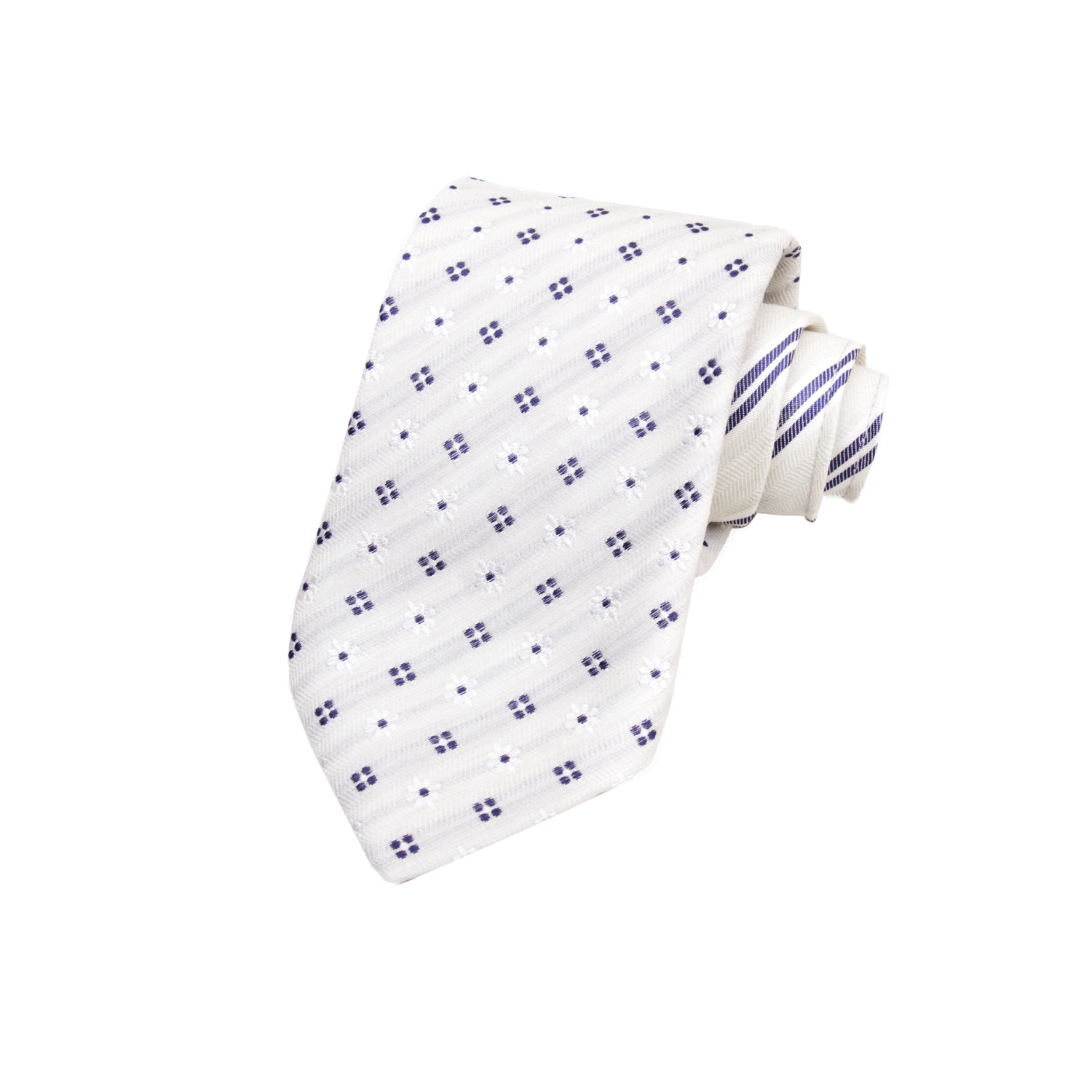 CORBATA DOBLE VISTA EN SEDA Y LINO CON ROMBOS GRISES Y ROMBOS BLANCOS EN COLOR GRIS