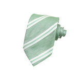 CORBATA DOBLE VISTA EN SEDA Y LINO CON RAYAS BLANCAS EN COLOR VERDE